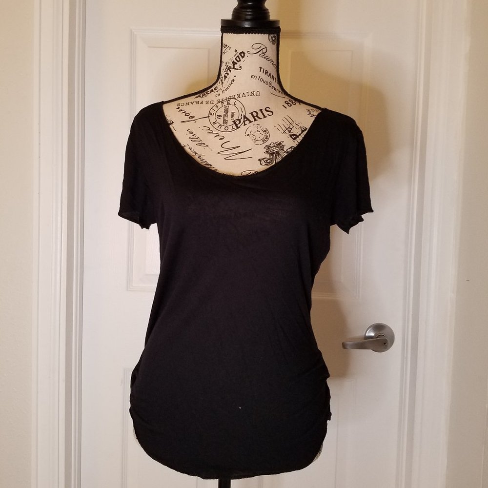 Black Off Shoulder V Neck Top